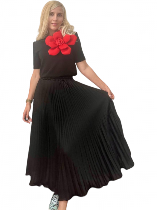 Fusta plisata midi din sifon - Sarah - negru [1]