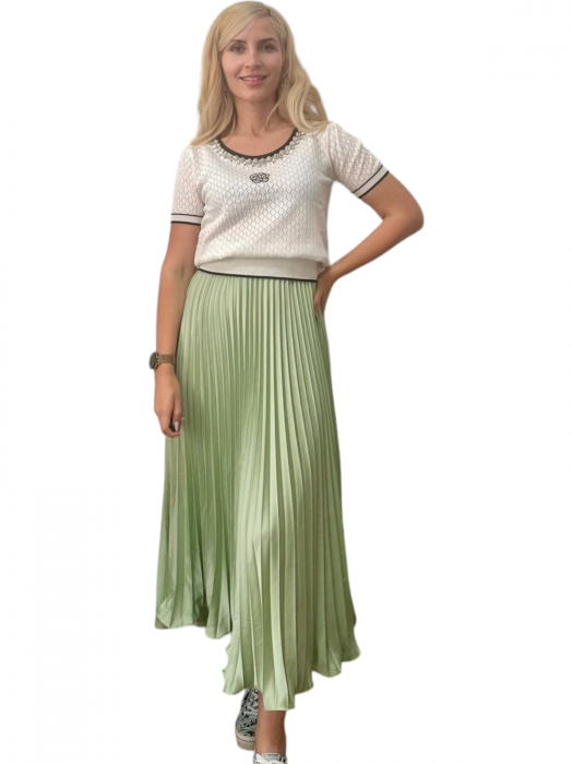 Fusta plisata midi din sifon - Sarah - olive [12]