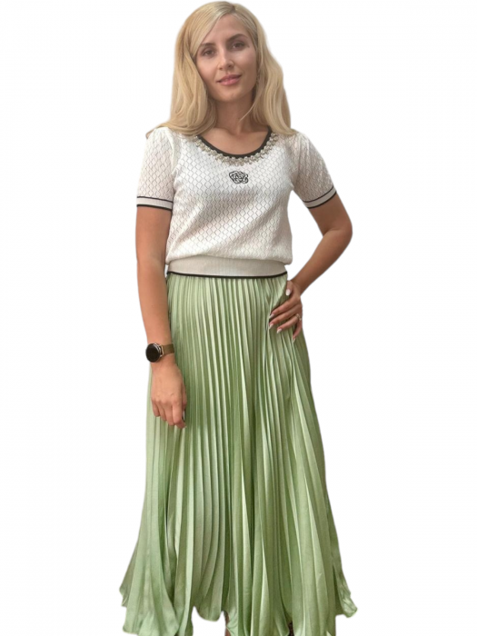Fusta plisata midi din sifon - Sarah - olive [10]