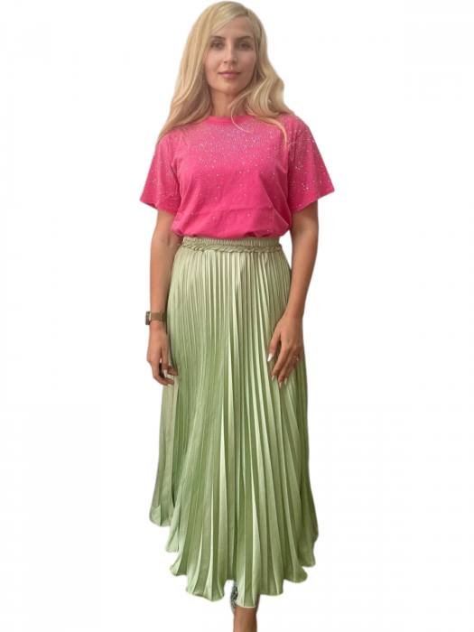 Fusta plisata midi din sifon - Sarah - olive [14]