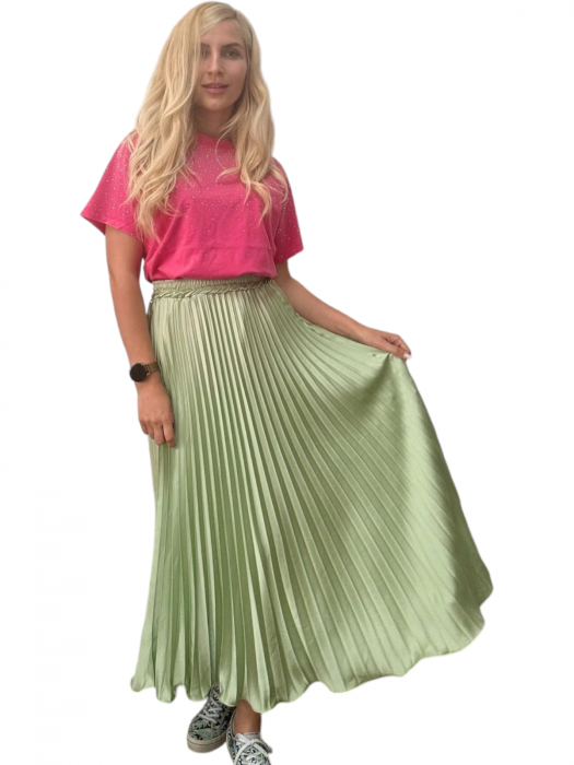 Fusta plisata midi din sifon - Sarah - olive [17]