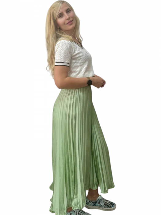Fusta plisata midi din sifon - Sarah - olive [9]