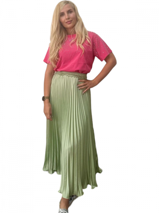 Fusta plisata midi din sifon - Sarah - olive [18]