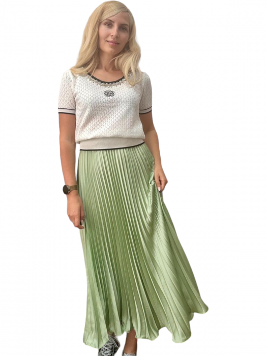 Fusta plisata midi din sifon - Sarah - olive [6]