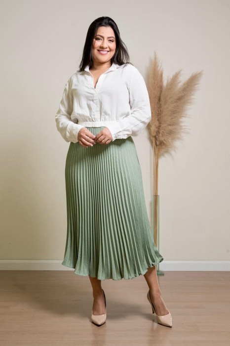 Fusta plisata midi din sifon - Sarah - olive [2]