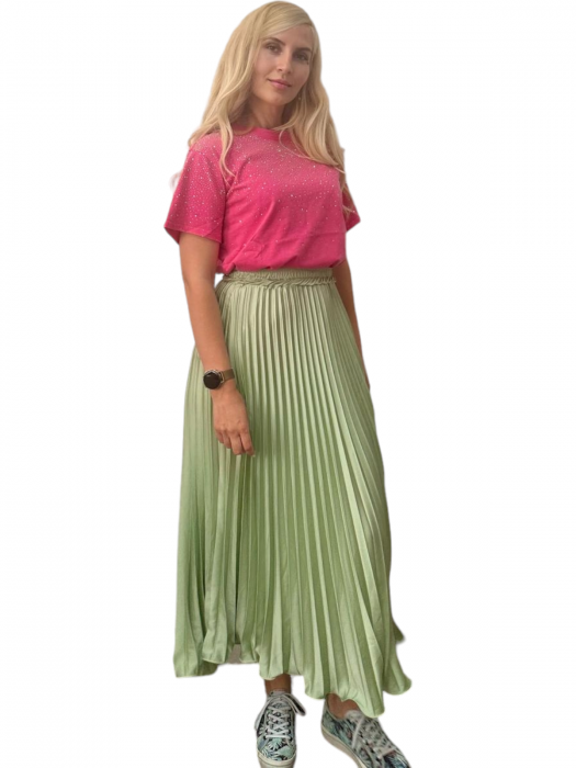 Fusta plisata midi din sifon - Sarah - olive [13]