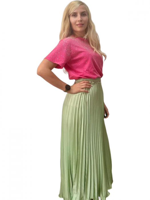 Fusta plisata midi din sifon - Sarah - olive [16]