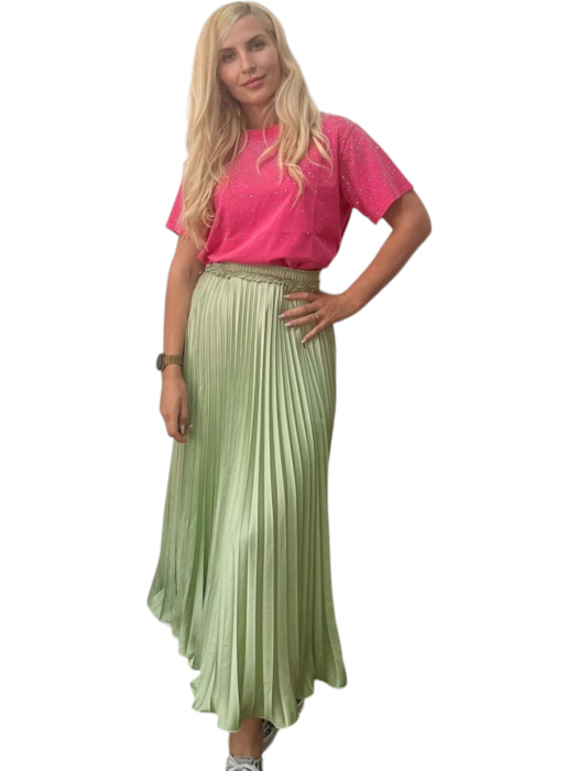 Fusta plisata midi din sifon - Sarah - olive [19]