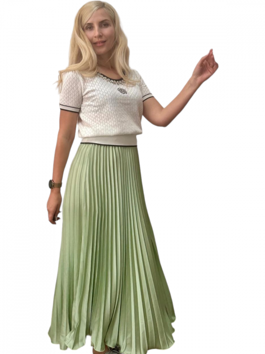 Fusta plisata midi din sifon - Sarah - olive [5]