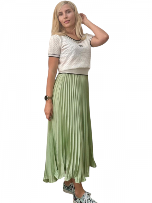 Fusta plisata midi din sifon - Sarah - olive [8]