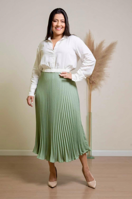 Fusta plisata midi din sifon - Sarah - olive [4]