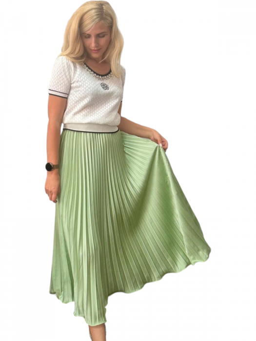 Fusta plisata midi din sifon - Sarah - olive [7]