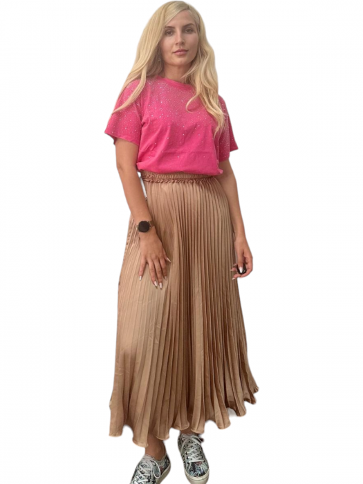 Fusta plisata midi din sifon - Sarah - nude [6]