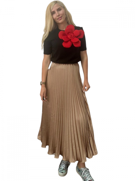 Fusta plisata midi din sifon - Sarah - nude [11]