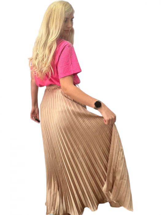 Fusta plisata midi din sifon - Sarah - nude [2]