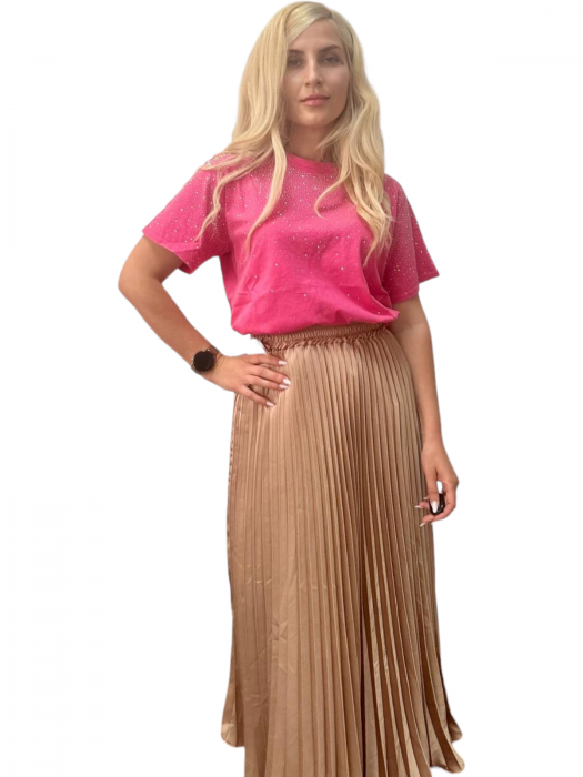 Fusta plisata midi din sifon - Sarah - nude [5]