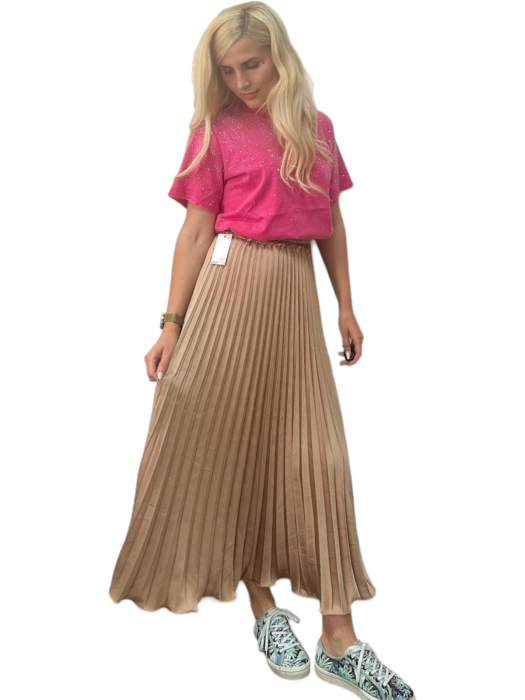 Fusta plisata midi din sifon - Sarah - nude [7]