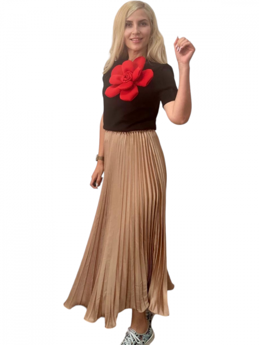 Fusta plisata midi din sifon - Sarah - nude [1]