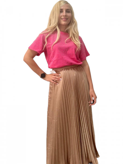 Fusta plisata midi din sifon - Sarah - nude [4]