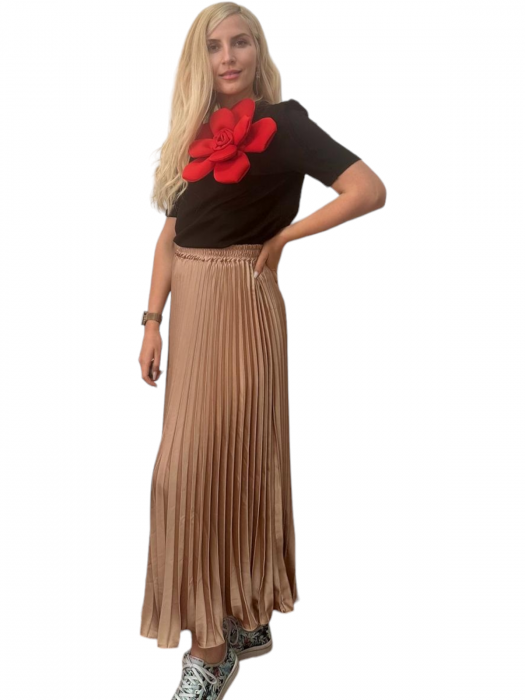 Fusta plisata midi din sifon - Sarah - nude [8]