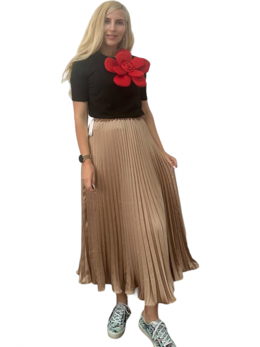 Fusta plisata midi din sifon - Sarah - nude [12]