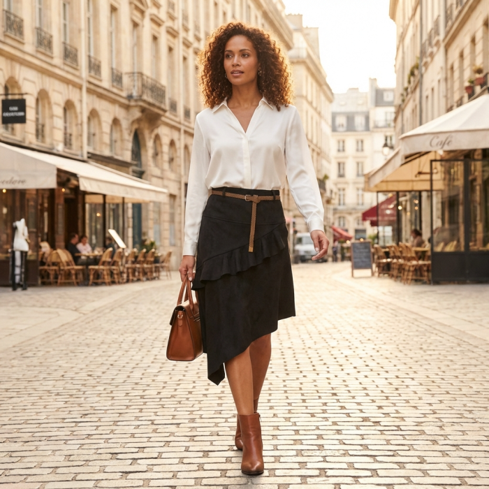 Fusta Scurta Piele ECO cu Fermoare si Curea – Marime S-M [4]