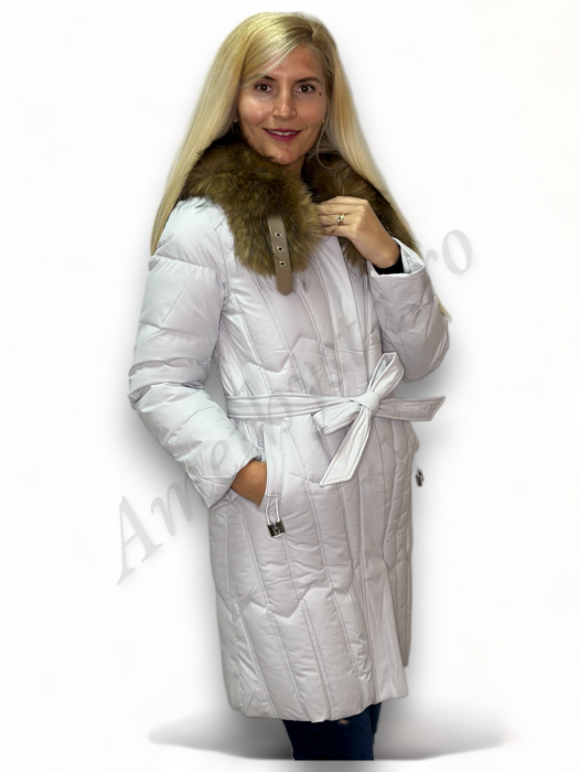 Geaca Dama Cambrata cu Guler de Blana - Sandra - Grej - Amethysta.ro [5]