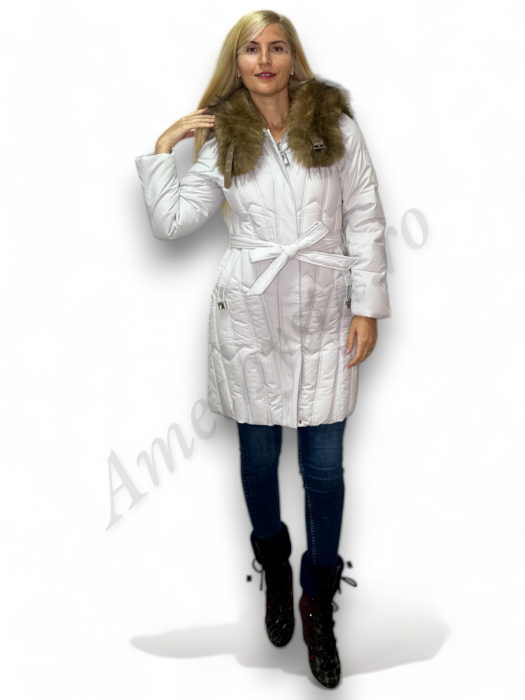 Geaca Dama Cambrata cu Guler de Blana - Sandra - Grej - Amethysta.ro [7]
