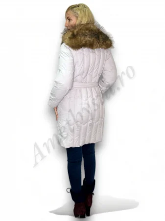 Geaca Dama Cambrata cu Guler de Blana - Sandra - Grej - Amethysta.ro [6]