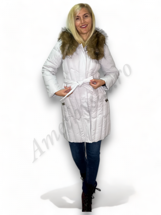 Geaca Dama Cambrata cu Guler de Blana - Sandra - Grej - Amethysta.ro [6]