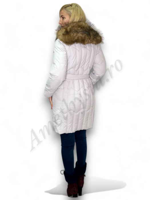 Geaca Dama Cambrata cu Guler de Blana - Sandra - Grej - Amethysta.ro [2]