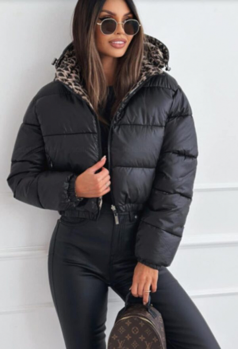 Geaca dama cu doua fete, reversibila cu imprimeu leopard, marimi S-XL [3]