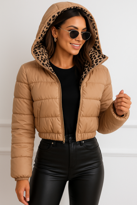 Geaca dama cu doua fete, reversibila cu imprimeu leopard, marimi S-XL [6]