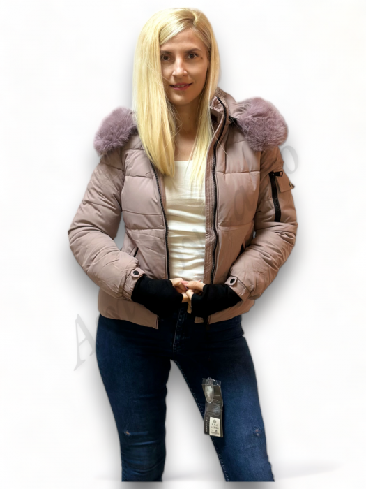 Geaca Dama cu Gluga si Guler de Blana - Roz - Amethysta.ro [3]