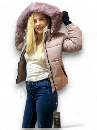 Geaca Dama cu Gluga si Guler de Blana - Roz - Amethysta.ro [4]