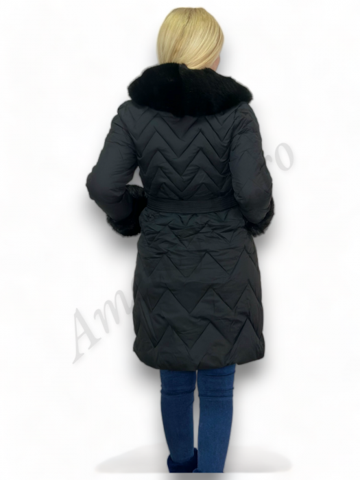 Geaca Dama cu Guler de Blana si Nasturi Aurii - Sarah - Negru - Amethysta.ro [6]