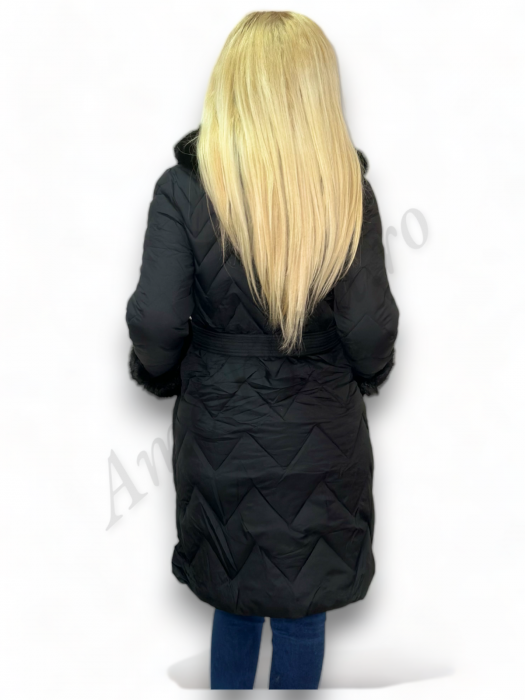 Geaca Dama cu Guler de Blana si Nasturi Aurii - Sarah - Negru - Amethysta.ro [5]