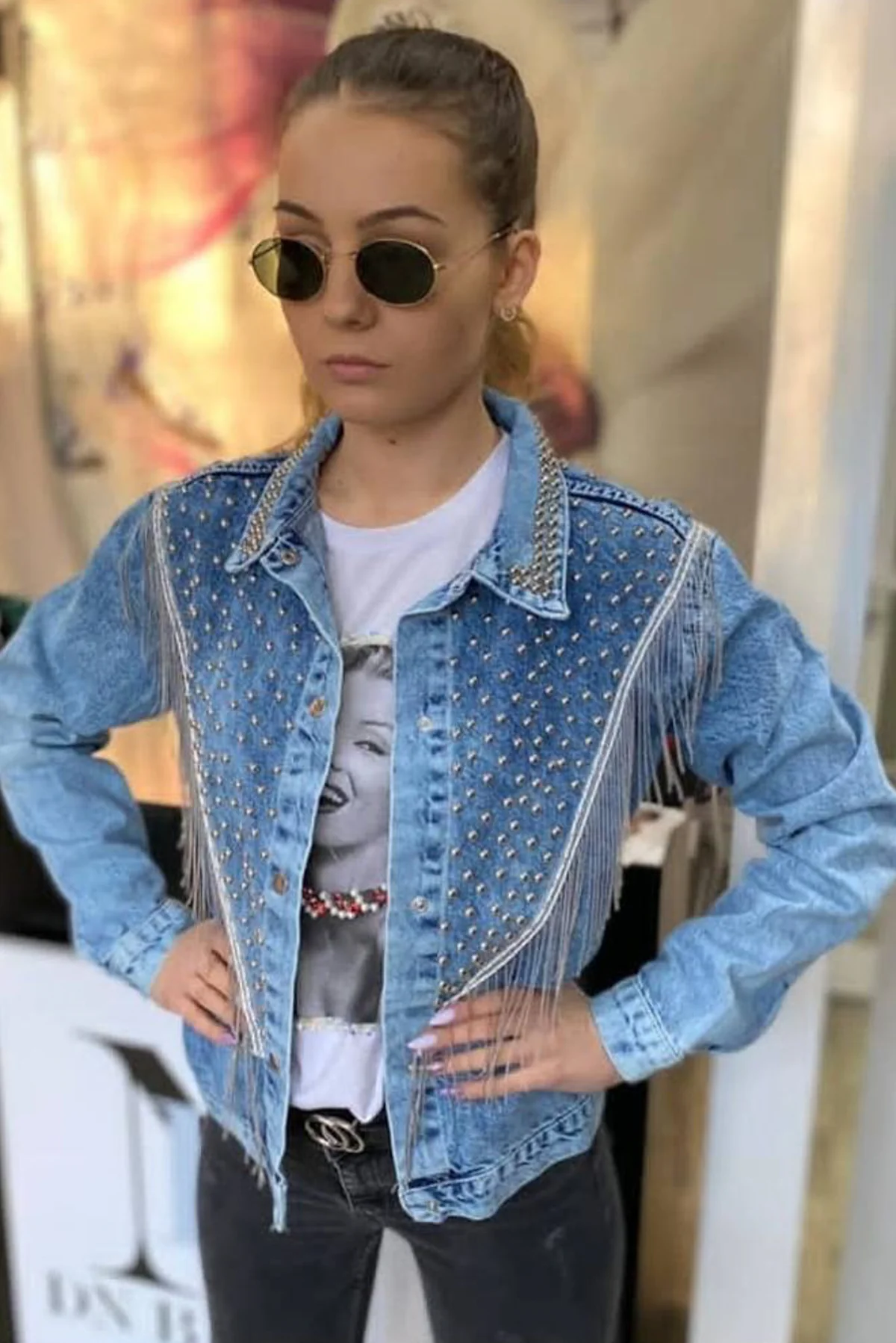Geaca Dama Denim Boyfriend Blug cu Franjuri [4]