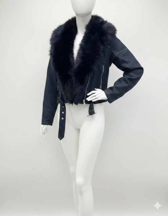 Geaca Denim Scurta cu Guler Blanita – Marime Universala S-L [4]