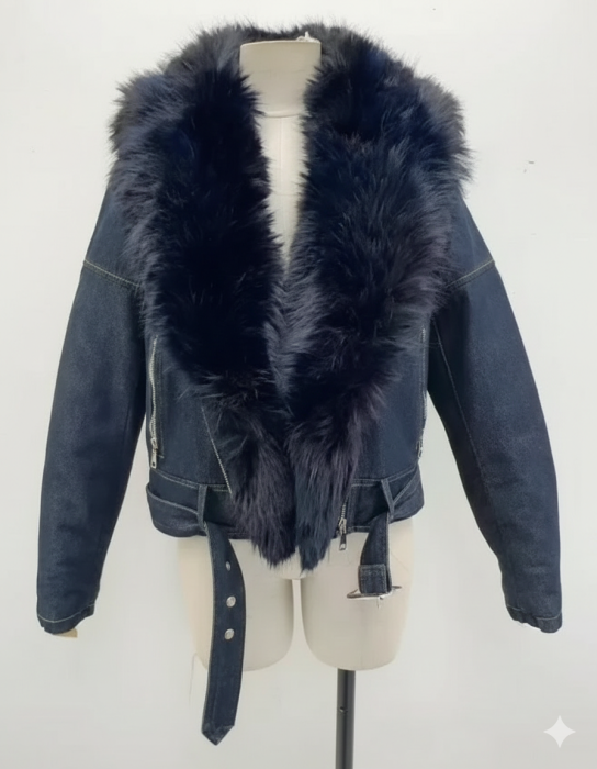 Geaca Denim Scurta cu Guler Blanita – Marime Universala S-L [3]