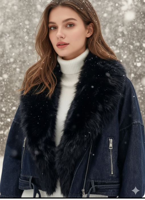 Geaca Denim Scurta cu Guler Blanita – Marime Universala S-L [2]