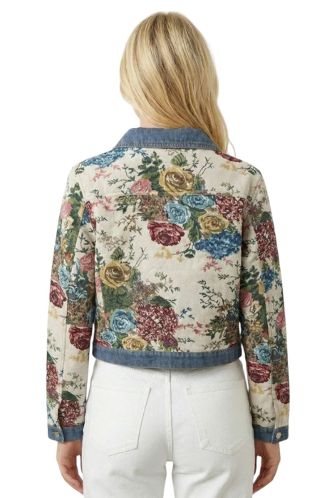 Geaca Scurta Florala cu Insertii Jeans – Marimi S-L [2]