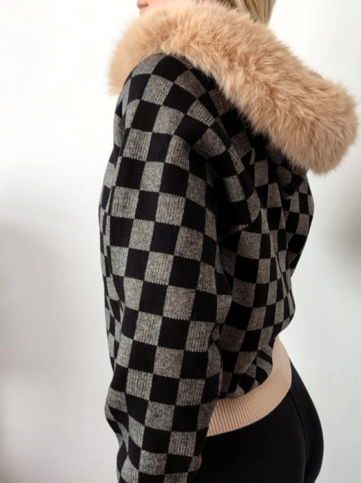 Jacheta Dama Cardigan, Gluga cu Blana Artificiala [2]