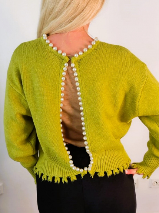 Pulover Dama Cardigan cu Decupaj pe Spate si Perle [2]