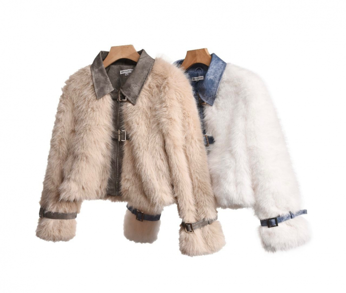 Jacheta Dama Blazer Blana Artificala si Denim [4]