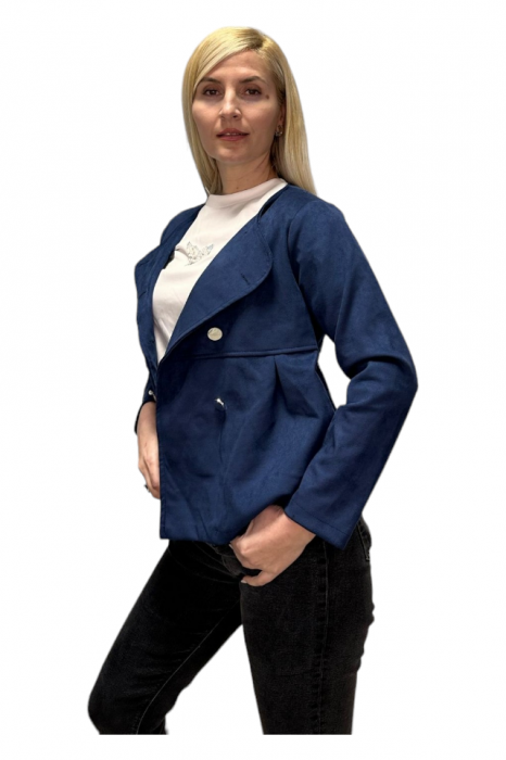 Jacheta Dama cu guler tunica - Tulip - kaki - Albastru [3]