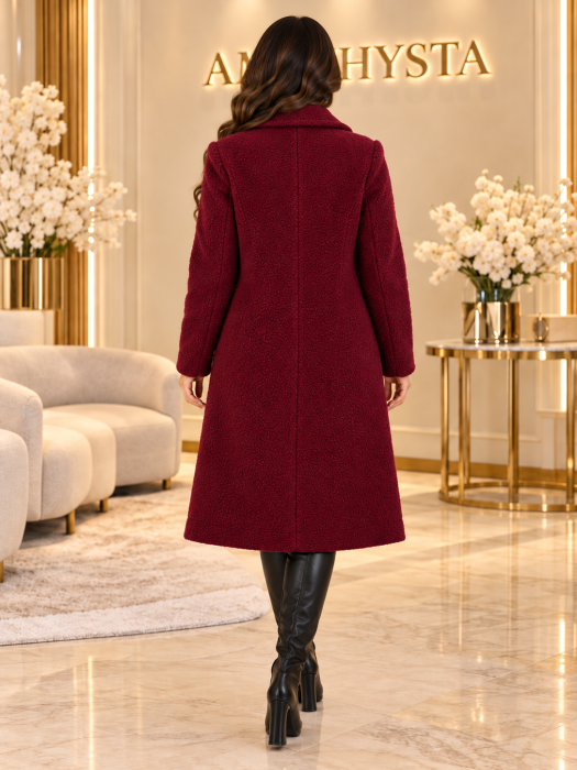 Palton dama boucle cu aspect de blanita miel si buzunare laterale [5]
