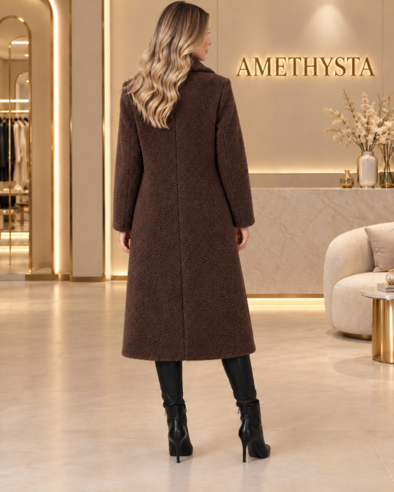 Palton dama boucle cu aspect de blanita miel si buzunare laterale [2]