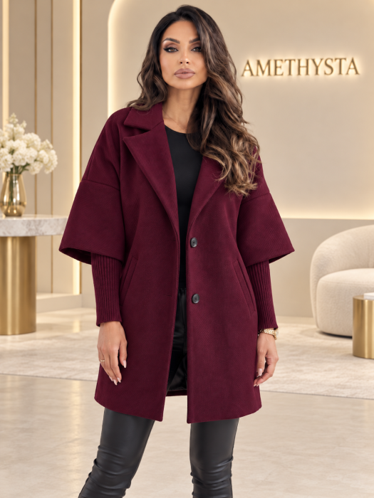 Palton dama din stofa, croi oversized, cu maneci suprapuse si rever elegant [6]