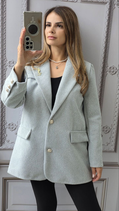 Palton elegant dama cu brosa detasabila, stofa striata, marime universala S-XL [7]